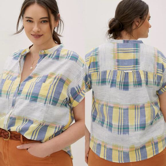 Pilcro Anthropologie Checked Short Sleeve Shirt 100% Cotton Multicolor Size 2X - Picture 1 of 8